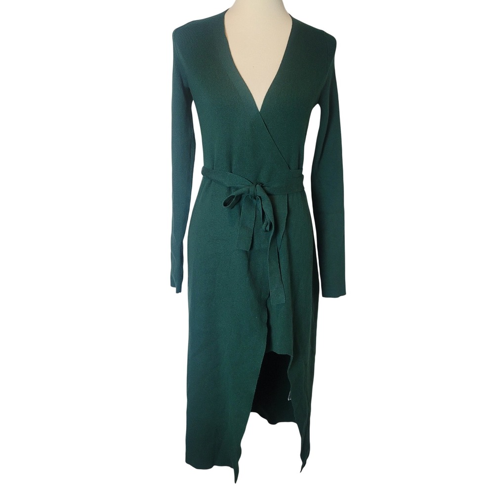 Banana Republic Serene Sweater Longline Wrap Green Ribbed Knit Tall Medium NEW